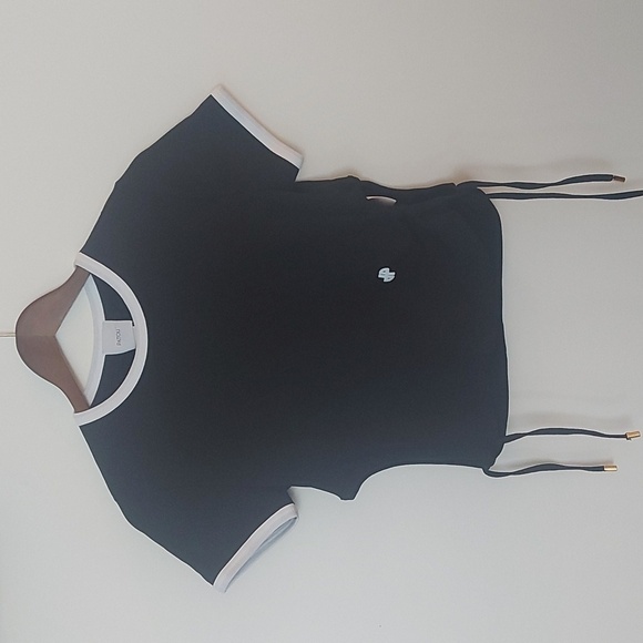 Patou Ribbed-Knit Cut-out T-Shirt Cinched Side With Drawstrings Ringer Size Med - Picture 4 of 9